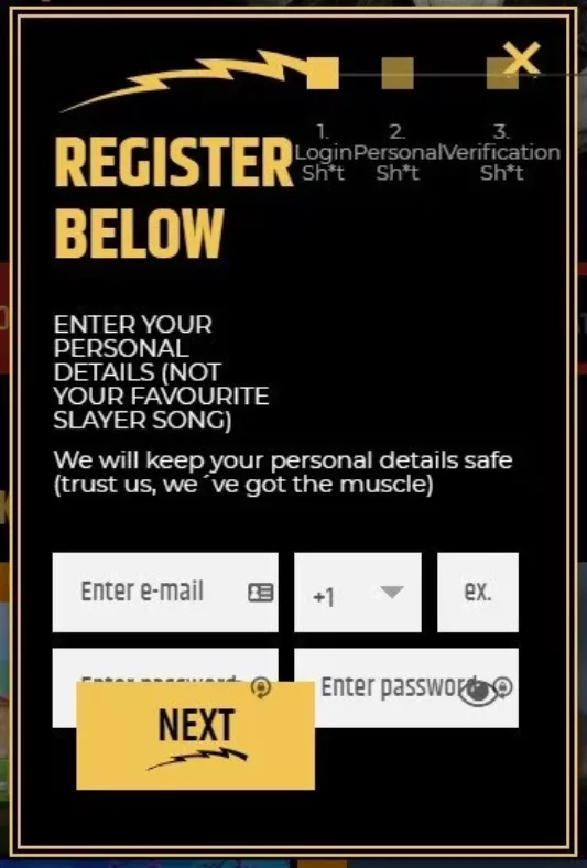 Metal Casino register screenshot