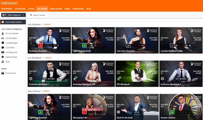 Betsson live casino