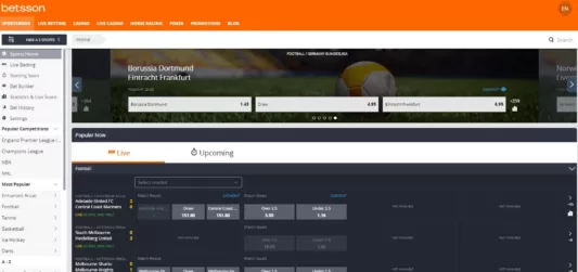 Betsson sportsbook screenshot