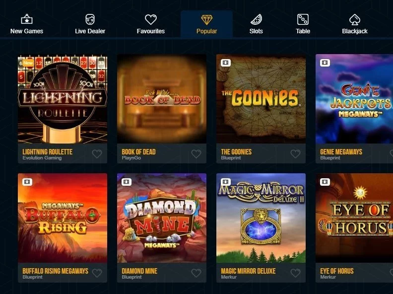 Dream Vegas games screenshot