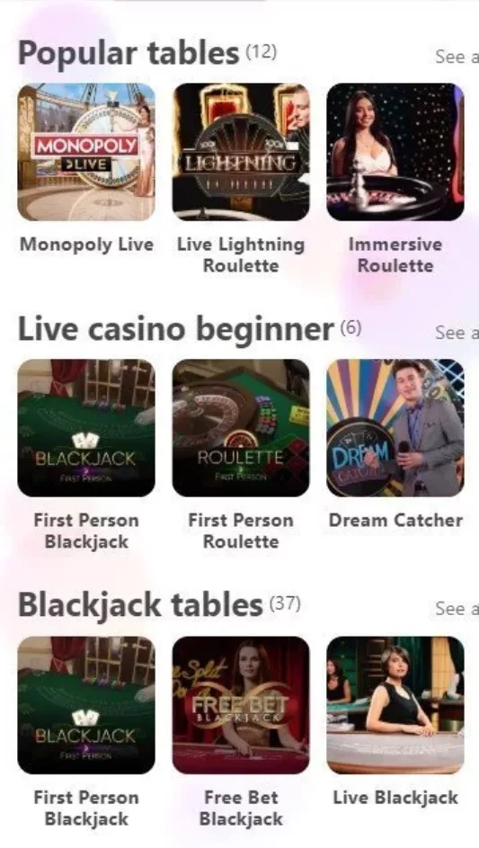 Dreamz Casino live casino tables