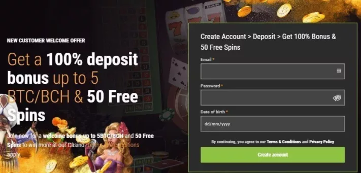 Cloudbet welcome bonus and login screen