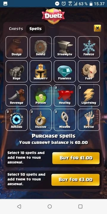 Duelz Casino - Screenshot of Different Spells