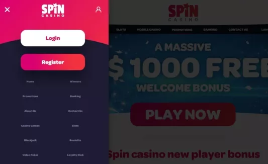 Spin Casino Menu - Sign Up