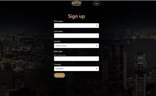 Jackpot Village sign up page