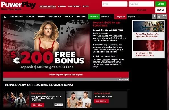 Power Play casino promotions page