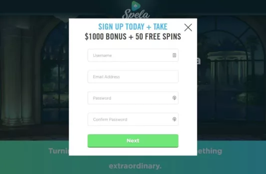 Spela Casino - Sign Up Screenshot