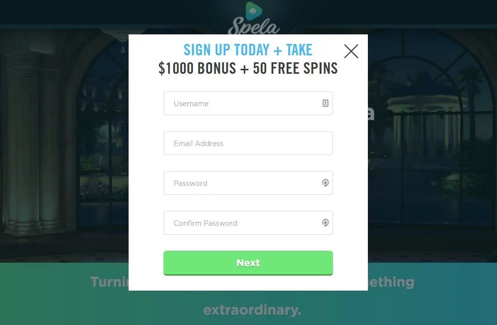 Spela Casino - Sign Up Screenshot