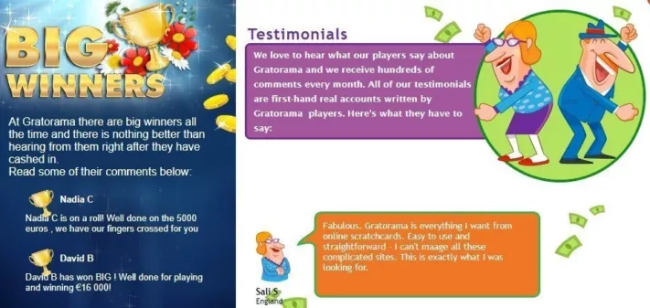 Gratorama testimonials screenshot