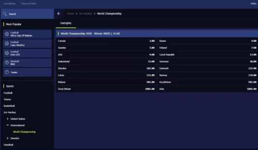 Nightrush sports betting page screenshot