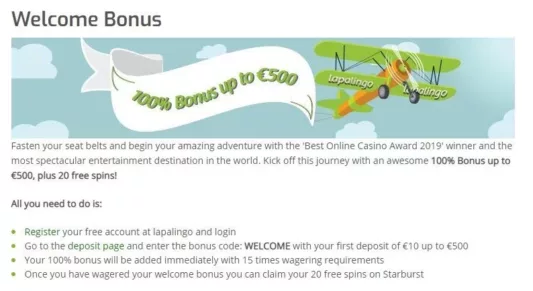 Lapalingo welcome bonus screenshot