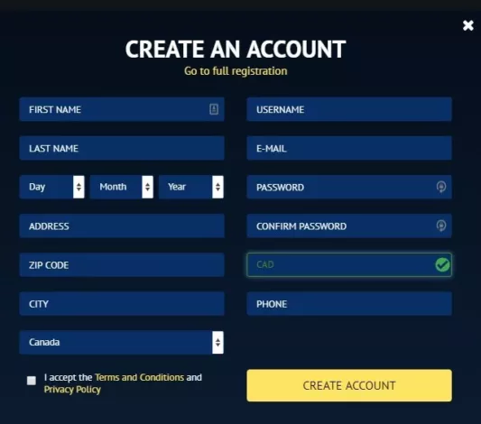 Viggoslots create an account screenshot