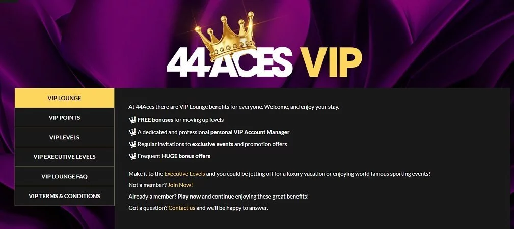 44Aces VIP Lounge Screenshot