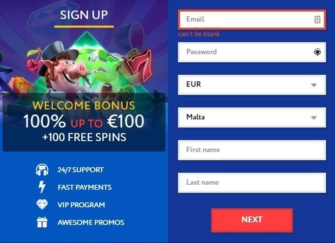 eu slot sign up screenshot