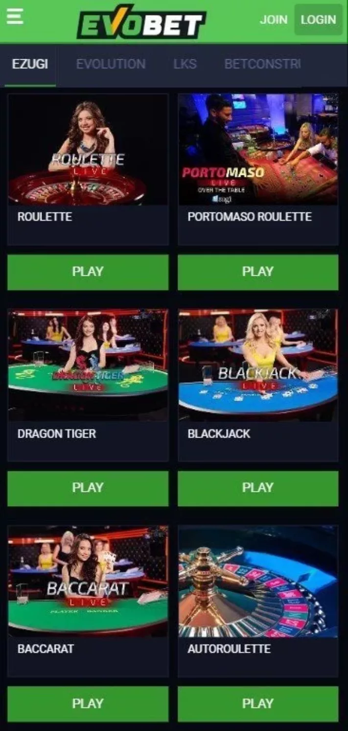 EvoBet live games screenshot