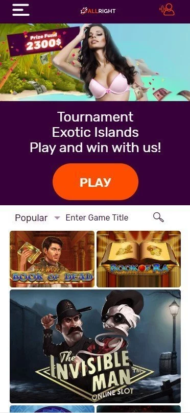 All Right Casino Homepage