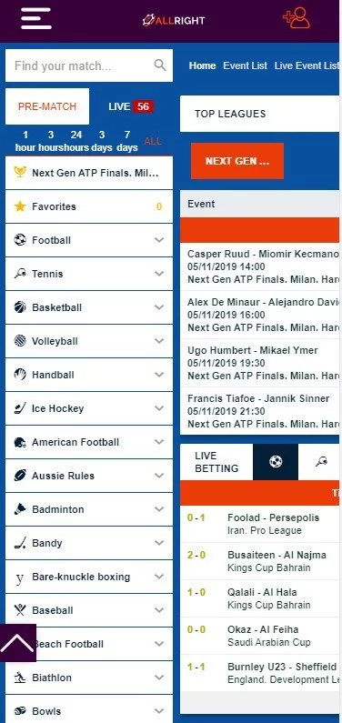 All Right Casino sports page