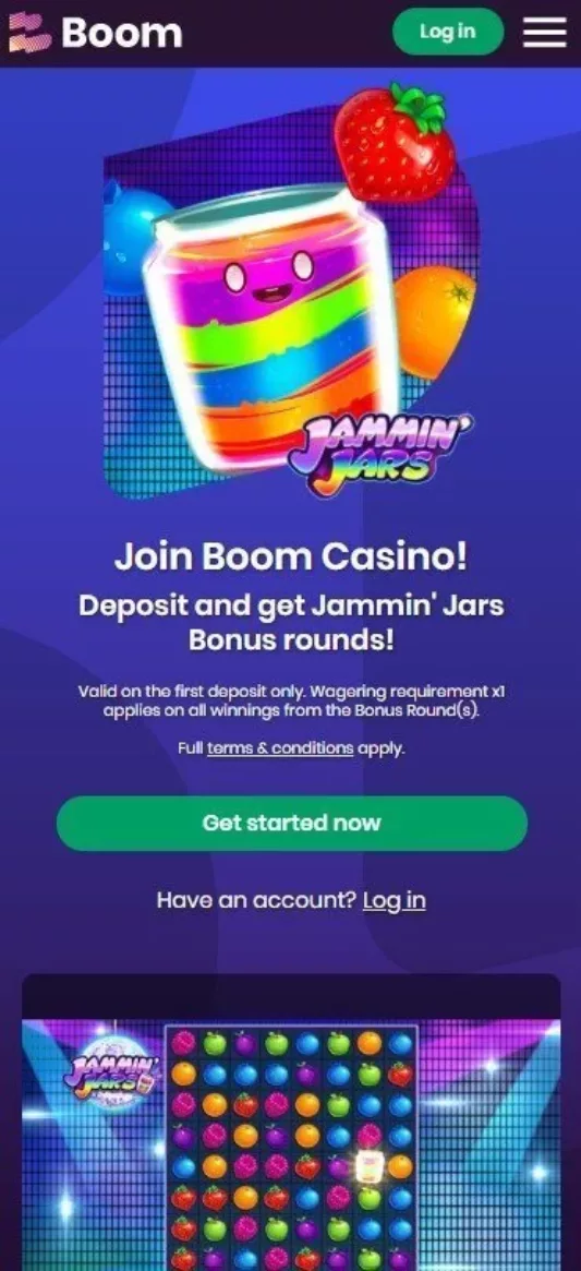 Boom Casino Welcome Screen