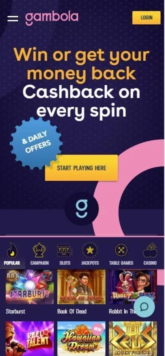 Gambola Casino homepage