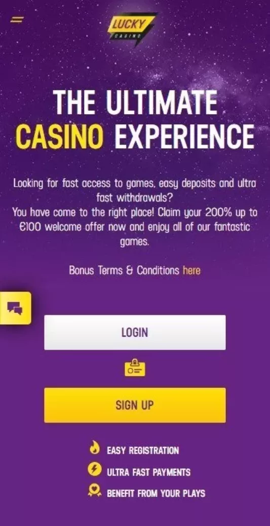 Lucky Casino welcome screen