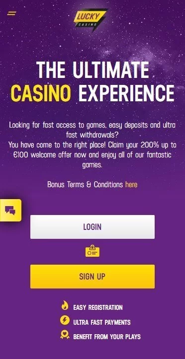Lucky Casino welcome screen
