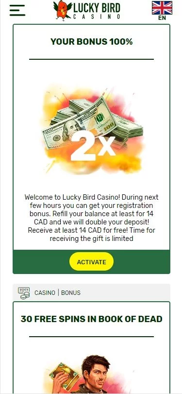 LuckyBird Casino Promotions Screenshot