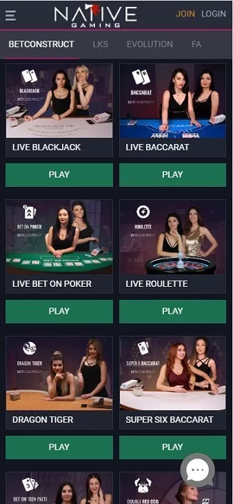 Native Gaming live casino screenshot