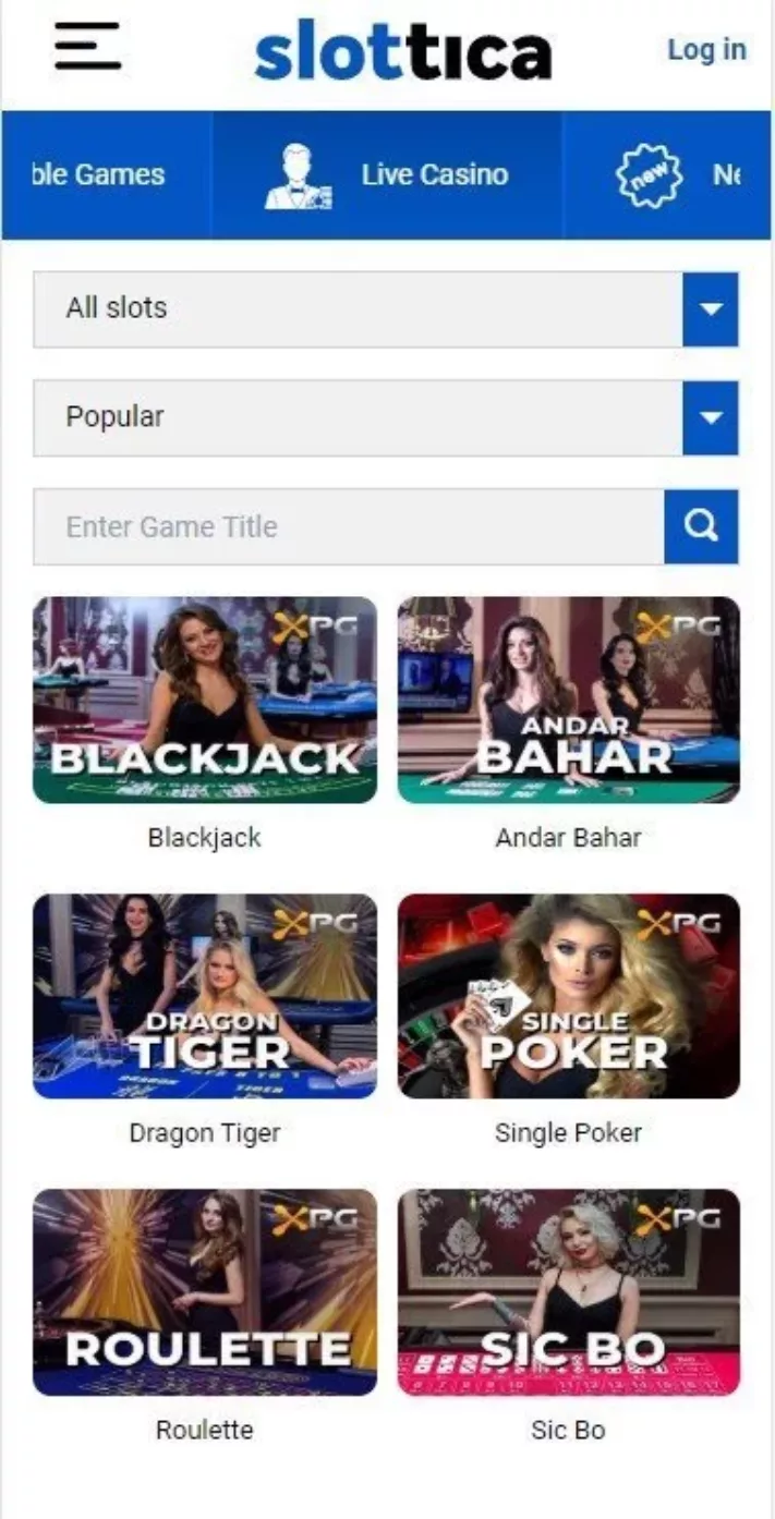 Slottica Live Casino Screenshot