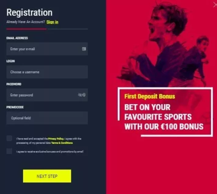 Rabona Casino registration screenshot
