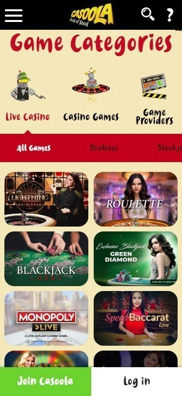 Casoola Casino Game Categories