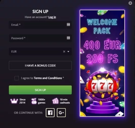 7Bit Casino sign up page