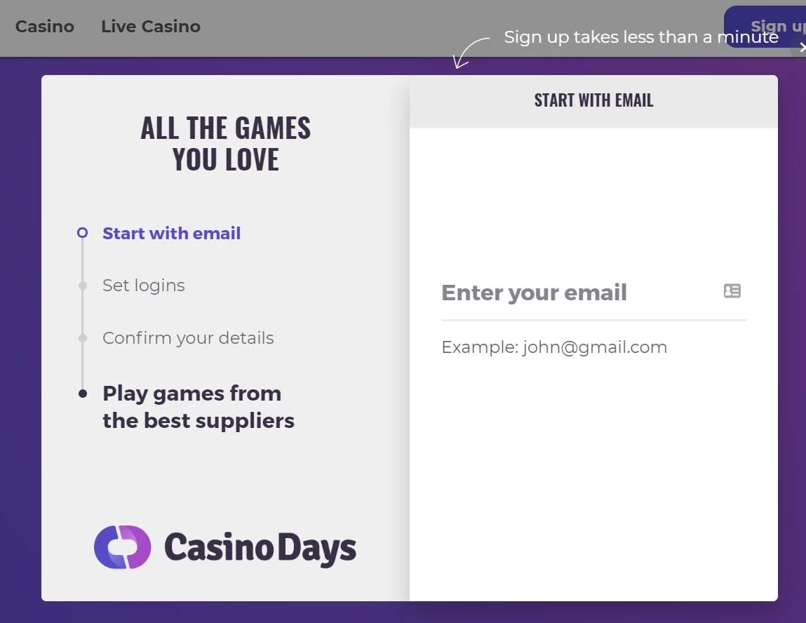 Casino Days sign up page-min