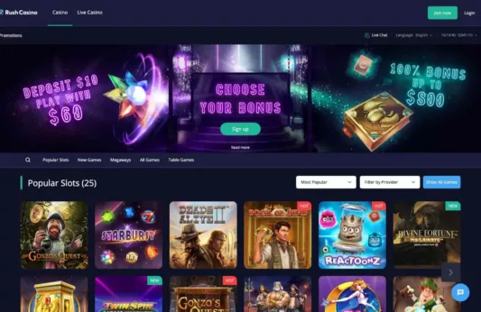 Rush Casino games library screenshot
