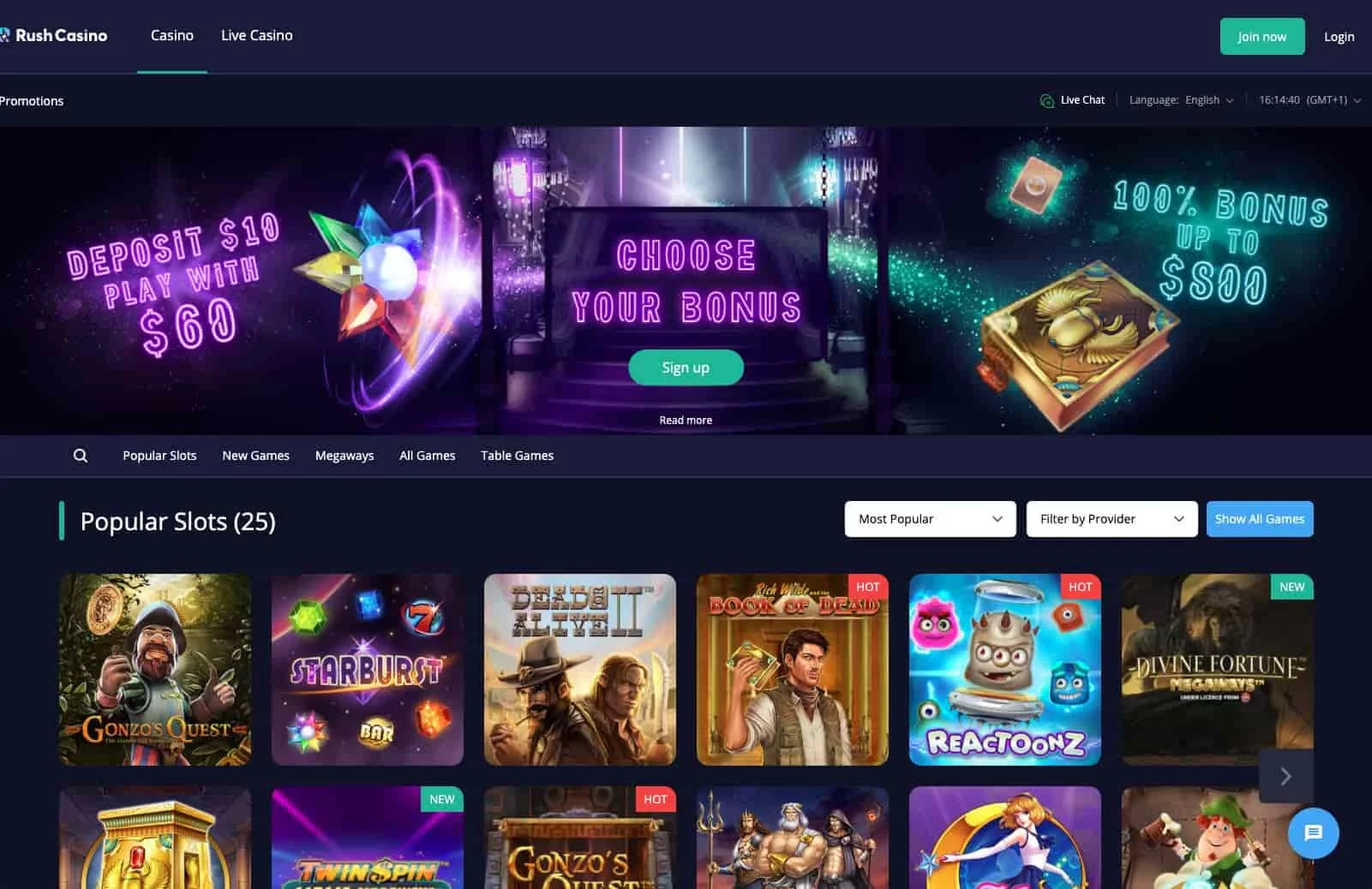 Rush Casino games library screenshot