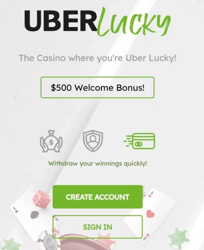 uberlucky casino welcome screen