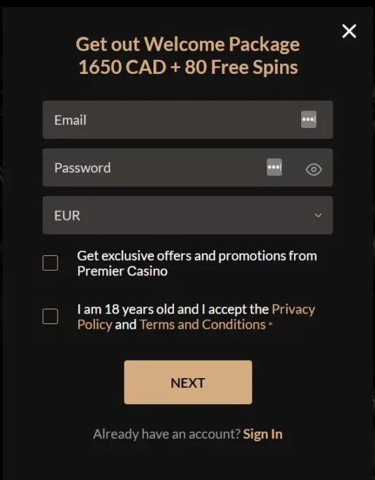 premier casino login