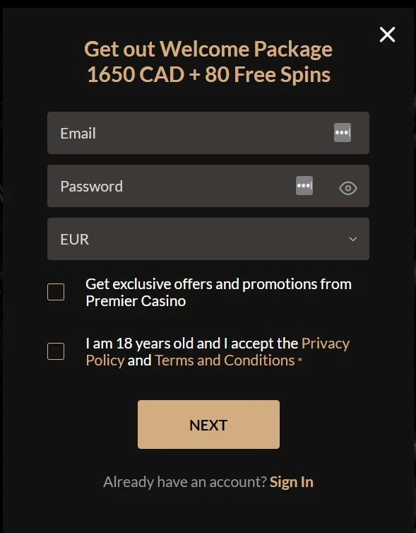 premier casino login