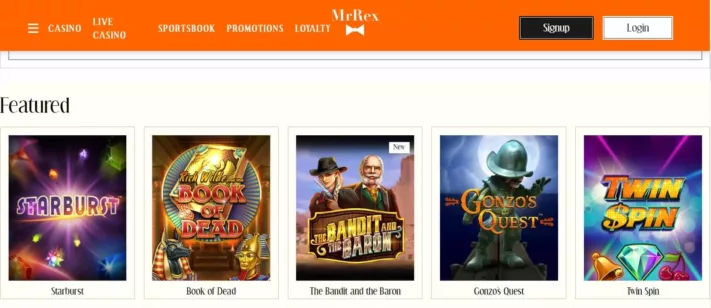 mr rex casino featured games