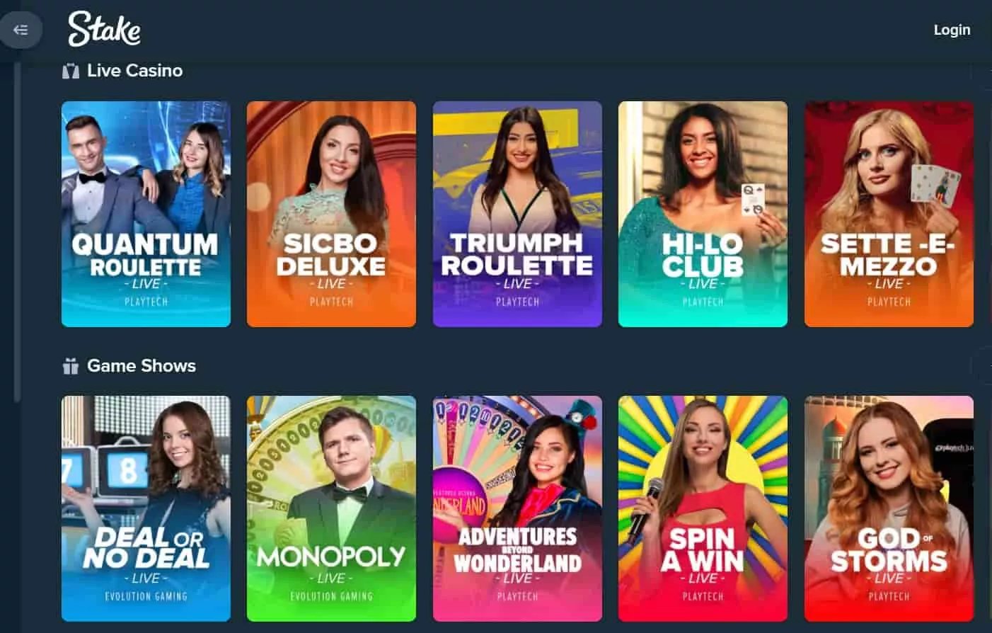stake casino live games