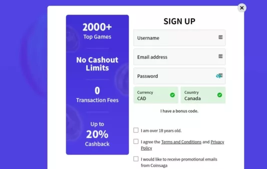 coinsaga casino login