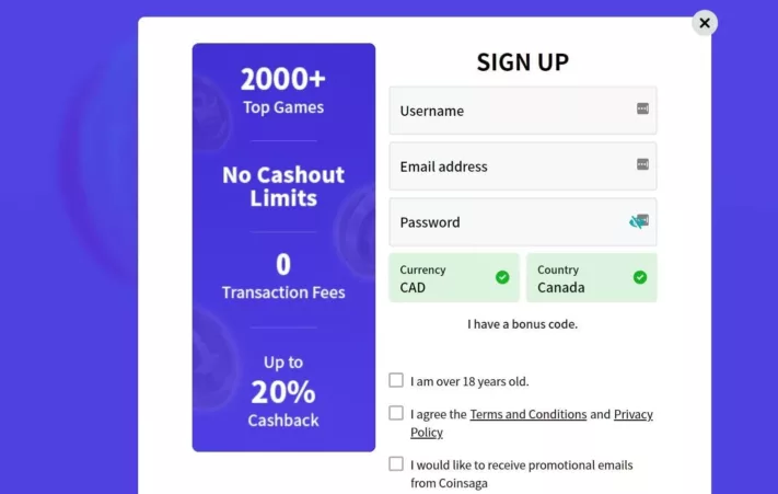 coinsaga casino login