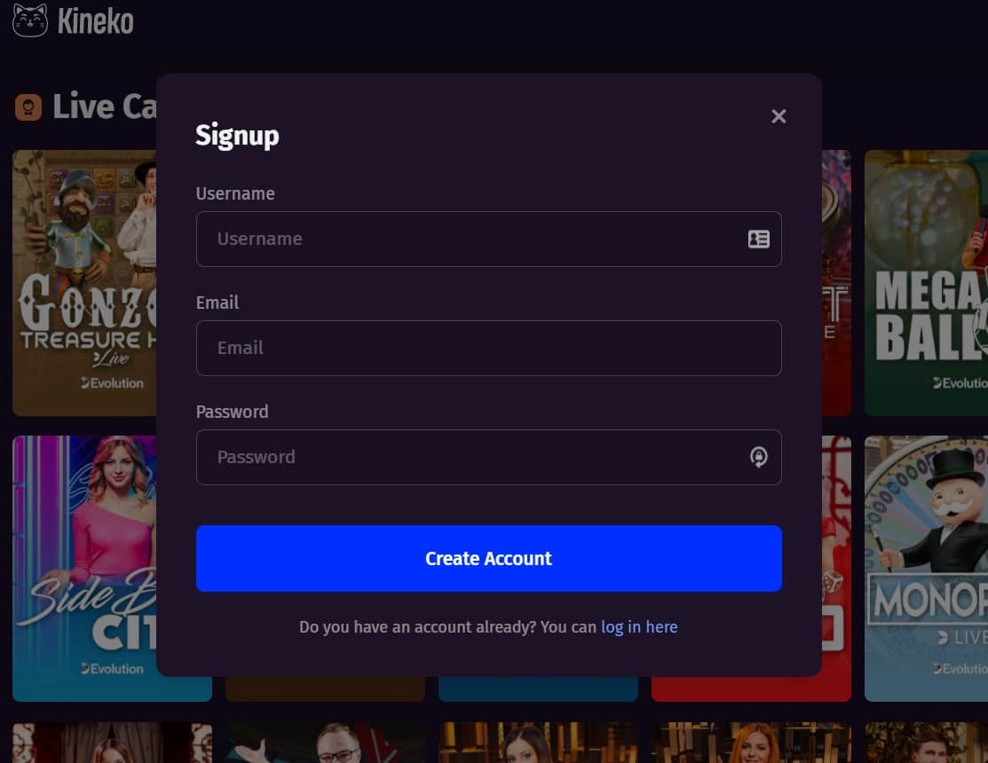 kineko casino login-min