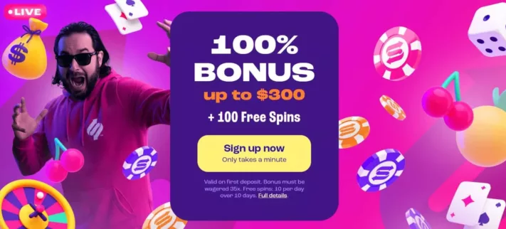 spinz casino welcome bonus up to C$300 + 100 Free Spins-min