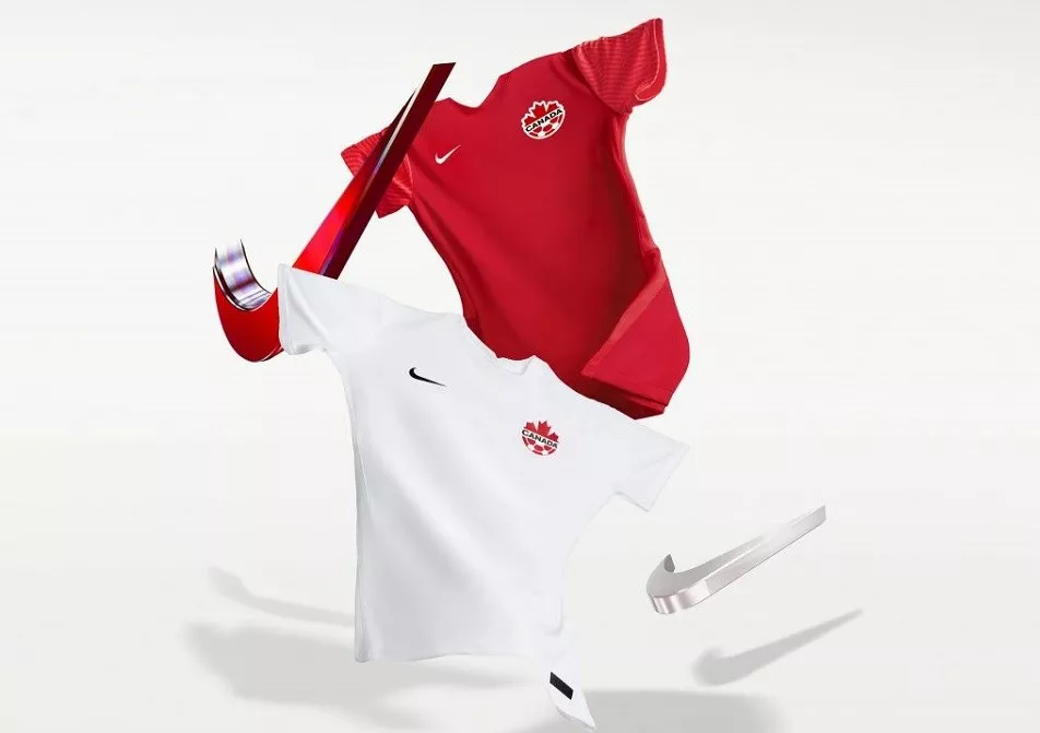 The Canada team's soccer jerseys for the 2022 World Cup. Photo - Nike The Canada team's soccer jerseys for the 2022 World Cup. Photo - Nike