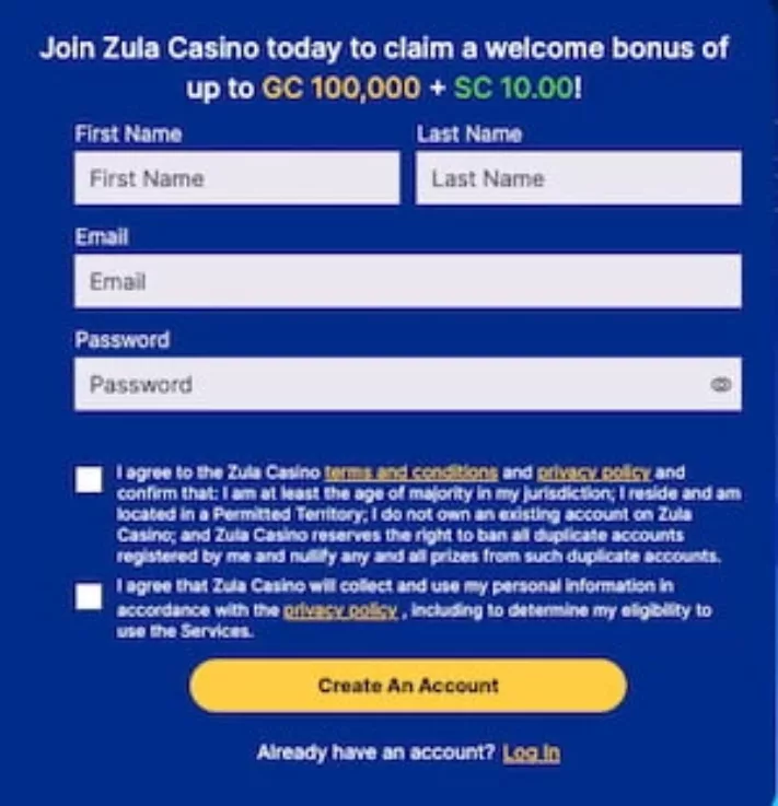 Zula Casino sign up