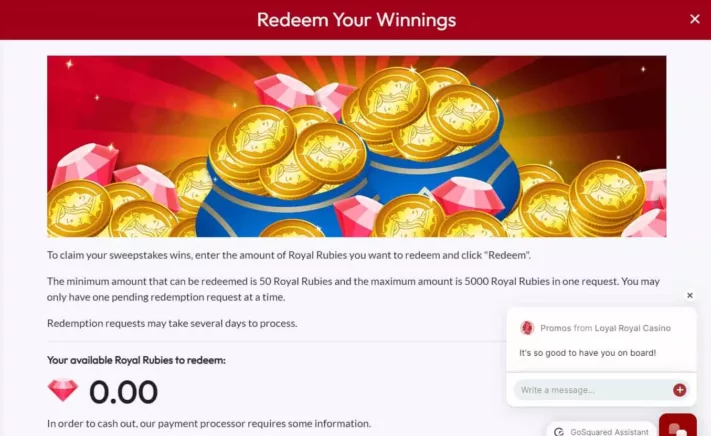 loyal royal casino redeem your winnings