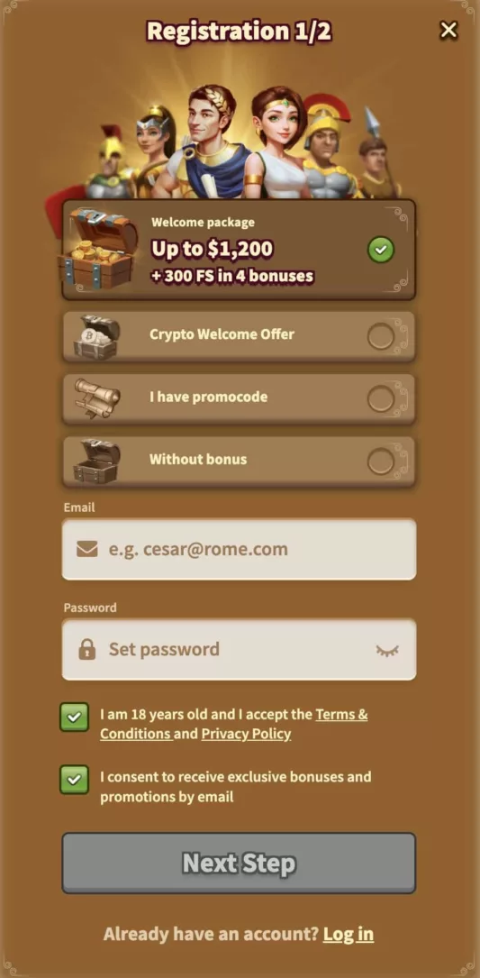 MyEmpire casino signup and registration
