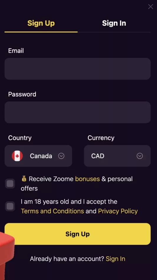 Zoome Casino login and registration