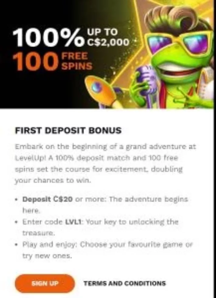 Level Up Casino First Deposit Bonus